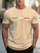 T-shirt sportiva a maniche corte con collo rotondo stampato con motivo ITALIA allentato casual alla moda in tessuto poliestere estivo da uomo