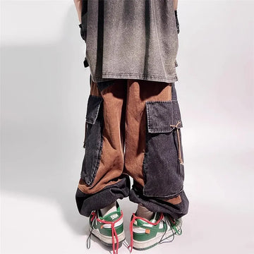 Pink Joggers Cargo Jeans Men Streetwear Hip Hop Washed Wide-leg Trousers Harajuku Vintage Baggy Elastic Waist Casual Denim Pants