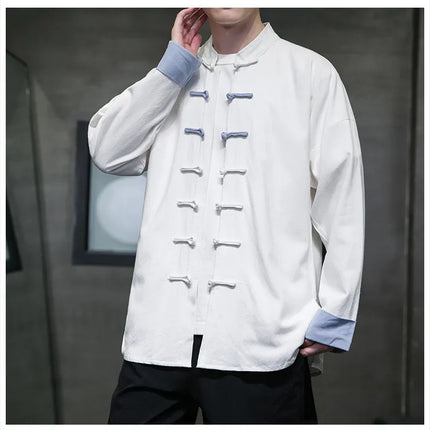 Camicie da Uomo Retrò Cinesi Traspiranti Stile Tang, Comode per Kung Fu e Tai Chi, Casual a Maniche Corte, Tinta Unita