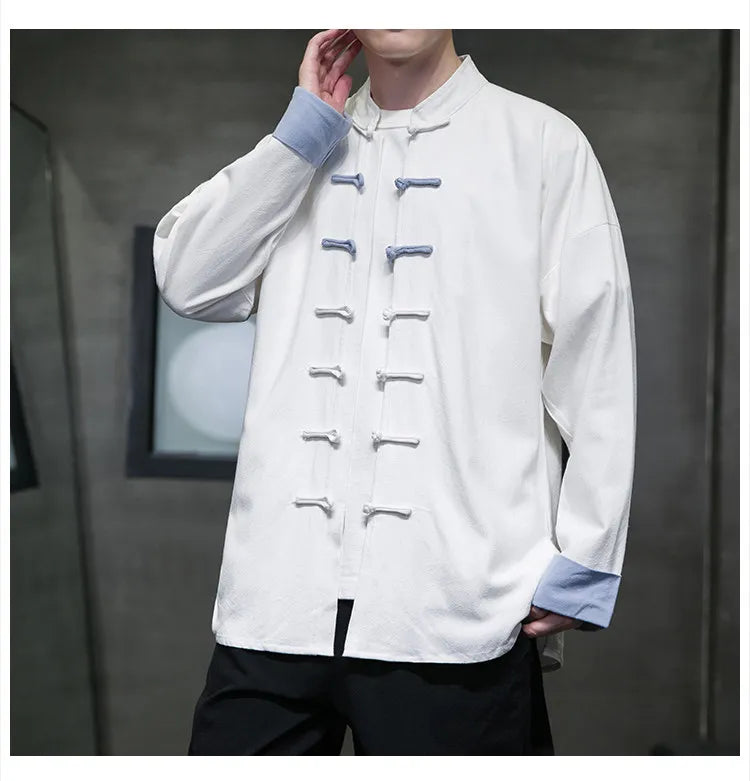 Camicie da Uomo Retrò Cinesi Traspiranti Stile Tang, Comode per Kung Fu e Tai Chi, Casual a Maniche Corte, Tinta Unita