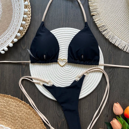 Costume da bagno bikini sexy da donna a tinta unita, due pezzi, rosso platinumshop