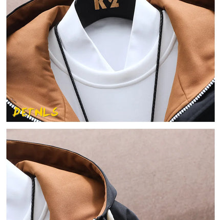 Men's Casual Hooded Jackets Autumn Patchwork Thin Coats Outwear Top Windbreaker Streetwear Clothing Plus Size