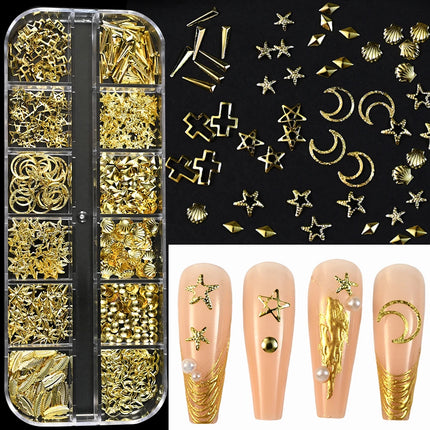 Ocean Starfish Shell Nail Charms Golden Silver Metal Nail Art Decoration 3D Nail Rivet Metallic Slice DIY Manicure Nail PartsY2K