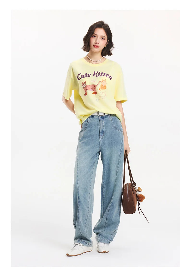T-shirt a maniche corte Semir da donna, lunghezza media, fantasia carina, stile retrò, nuova collezione estiva 2025, top ampio traspirante, stile di nicchia