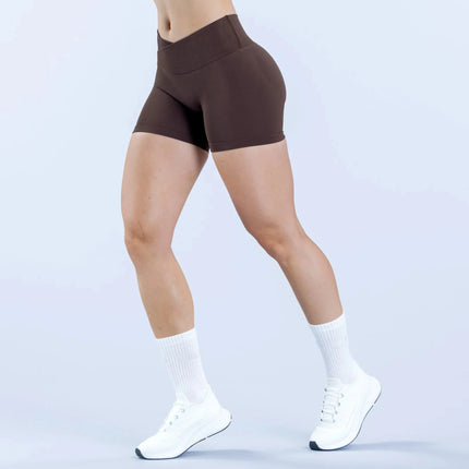 Nuovi Pantaloncini Sportivi da Donna Senza Cuciture, Tinta Unita, con Vita Piegata, Effetto Push-Up, Aderenti, Traspiranti, per Yoga e Sport