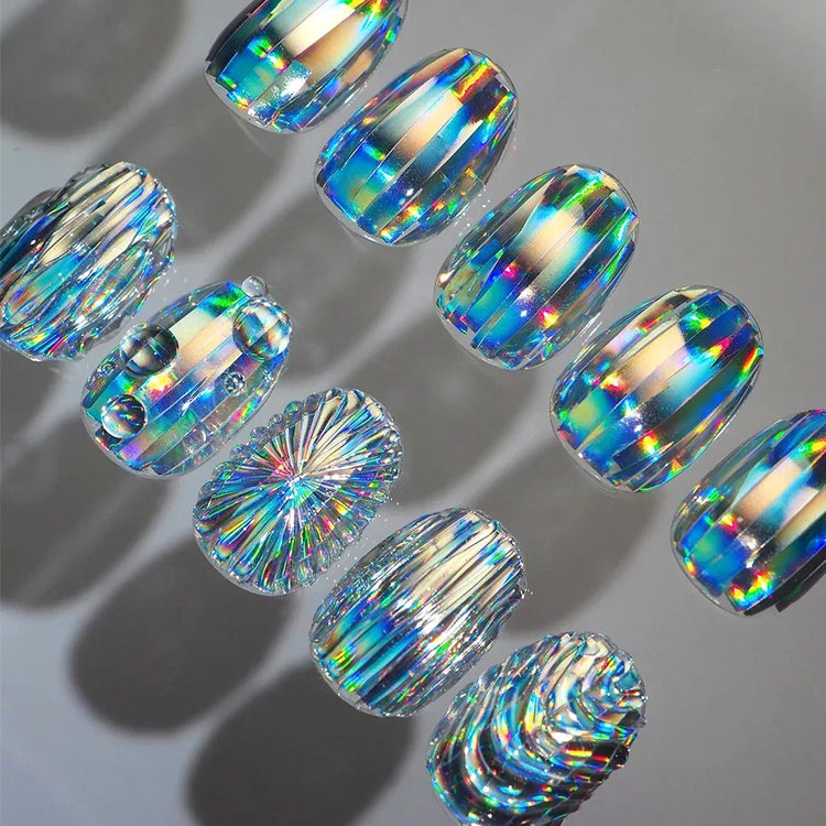 10pcs Holographic Chrome Silver Nail Art Foil Transfer Stickers Irridescent Rainbow Geometric Aurora Laser Nail Foils Decoration 2028
