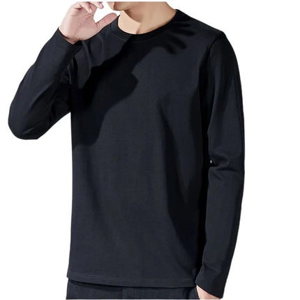 Men's T-Shirt Long Sleeve Solid Color Cotton Men's Clothing Full Sleeve for Spring and Autumn Undershirts