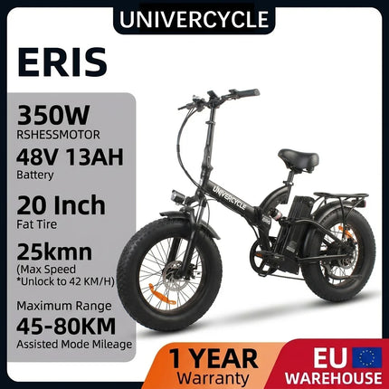 UNIVERCYCLE B4 ERIS Bici Elettrica Pieghevole 20" Pneumatico Largo Batteria 48V 13Ah Motore 250W Cambio 7 Velocità Freno a Disco Idraulico 25KM/H