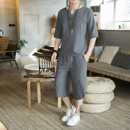 Stile giapponese Kimono T-shirt a maniche corte Pantaloni Due pezzi Top da uomo Pantaloni Abiti da uomo Giappone Harajuku Yukata Cardigan Costume