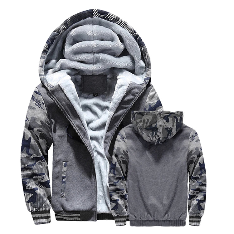 Winter Jacket Men Warm Coat Thick Fleece Male Zipper Hooded Jackets Casual Hooded Sportswear Outerwear Long Sleeves Sports Hoody