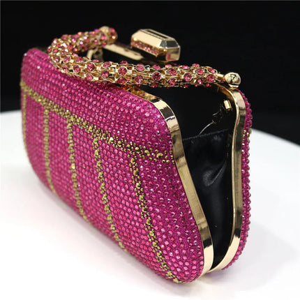 Popular In Nigeria Exquisite Evening Bags With Diamond Design Fashion Handle Clutch Rhinestone Embellished Long Chain Bag PlatiNum