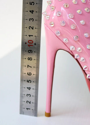 Tacchi alti tempestati di rosa, alla moda, bocca ultra poco profonda, punta a punta, tacco sottile, cielo odio, stile punk alto, 12 cm platinumshop
