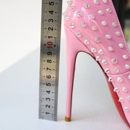 Tacchi alti tempestati di rosa, alla moda, bocca ultra poco profonda, punta a punta, tacco sottile, cielo odio, stile punk alto, 12 cm platinumshop