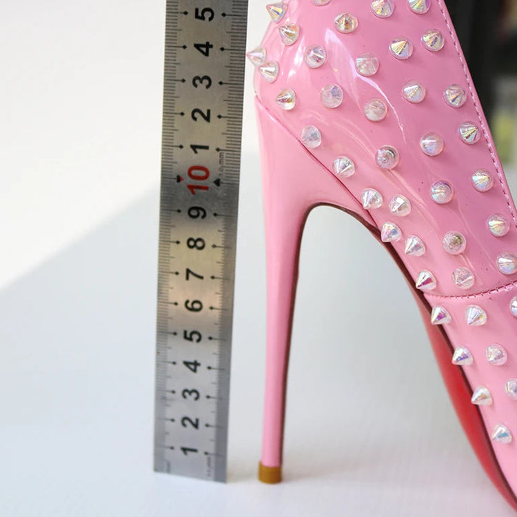 Tacchi alti tempestati di rosa, alla moda, bocca ultra poco profonda, punta a punta, tacco sottile, cielo odio, stile punk alto, 12 cm platinumshop
