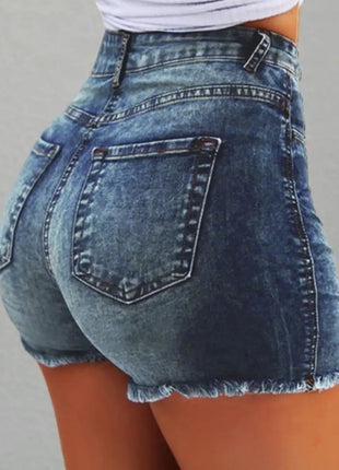 2025 Pantaloncini da donna con bordo strappato effetto consumato retrò Vita alta lavati Tasche later