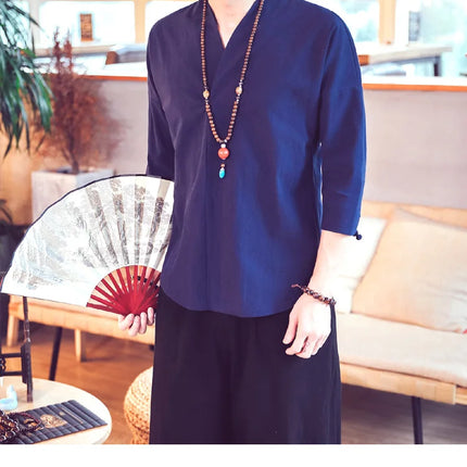 Kimono da uomo in stile giapponese corto a mezza manica in cotone traspirante camicia da uomo T-shirt giapponese estiva Yukata cardigan lavorato a maglia con piume