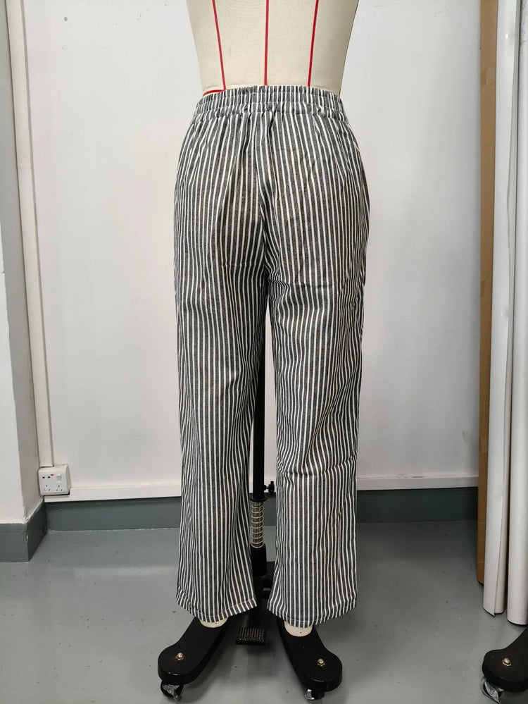 Pantaloni casual con coulisse in vita elastica stampata a righe larghe alla moda da donna europea e americana transfrontaliera estiva platinumshop