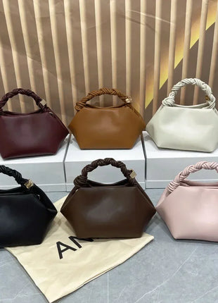 Borsa a tracolla/da spalla da donna in morbida pelle di alta qualità, con manico in corda intrecciata, elegante e casual per l'uso quotidiano.