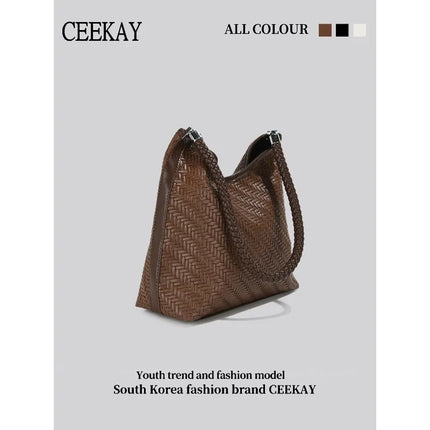 CEEKAY 2026 New Woven Hobo Bag, Retro Herringbone Texture Shoulder Bag with Woven Handle, Casual Women's Tote Bag