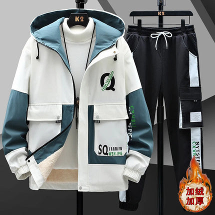 Winter Outfits Men Thick Warm Tracksuit Set Men Fashion Clothing SportswearJacket Pants 2 Piece Fleece Lined Sets