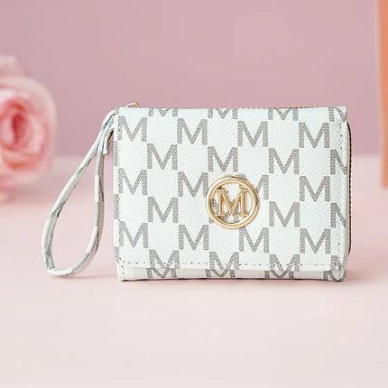 Fashionable Letter Printed Tri-Fold Compact Ladies Wallet Retro Style Card Holder PU Leather Synthetic Interior Daily Use PlatiNum