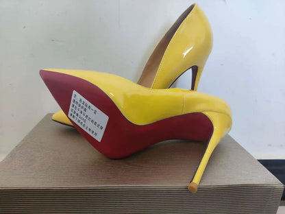 Sizes 48 Classic Style Women Patent Pointed Toe Slip On 12cm High Heel Shoes Elegant Ladies Plain Stiletto Pumps Black Red White