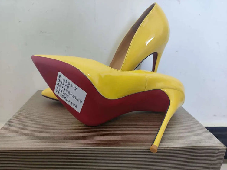Taglie 48 Scarpe da donna stile classico in vernice con punta a punta Slip On 12 cm Scarpe con tacco alto da donna eleganti Décolleté a spillo semplici Nero Rosso Bianco