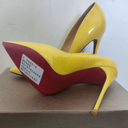 Taglie 48 Scarpe da donna stile classico in vernice con punta a punta Slip On 12 cm Scarpe con tacco alto da donna eleganti Décolleté a spillo semplici Nero Rosso Bianco