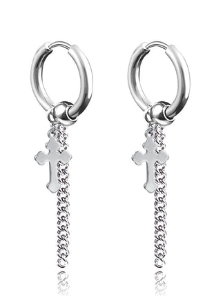 Long Hanging Crosses Leaves Pendants Hoops Woman Earrings Man Vintage Stainless steel Hip Hop Ear Piercing Jewelry Accessories PlatiNum