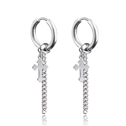 Long Hanging Crosses Leaves Pendants Hoops Woman Earrings Man Vintage Stainless steel Hip Hop Ear Piercing Jewelry Accessories PlatiNum