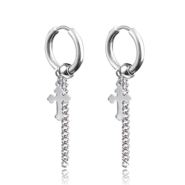 Long Hanging Crosses Leaves Pendants Hoops Woman Earrings Man Vintage Stainless steel Hip Hop Ear Piercing Jewelry Accessories PlatiNum