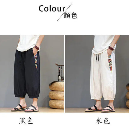 Pantaloncini estivi da uomo Pantaloni casual traspiranti in cotone Pantaloni larghi tradizionali retrò streetwear al polpaccio Pantaloncini comodi da uomo