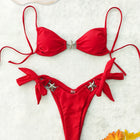 Costume da bagno bikini sexy push-up a vita bassa, nuovo modello 2026, da donna, con spalline, rosso tinta unita, per la spiaggia
