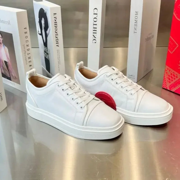 New Style Casual Leather Casual Couple Sneakers Unisex Fashion Crescent Bottom White Shoes Red Sole Men's Women's Casual Shoes