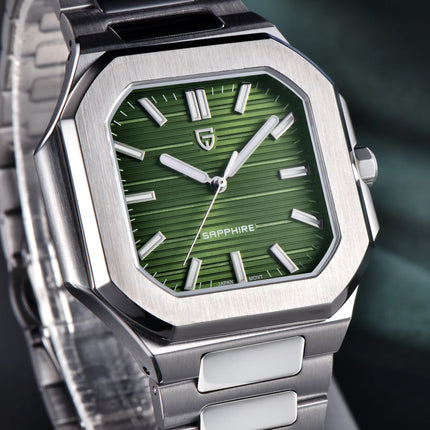 PAGANI DESIGN 37MM Orologio al Quarzo di Alta Gamma, Quadrato, Semplice ed Elegante, con Cristallo Zaffiro, Cassa in Acciaio Inossidabile, Regalo per Uomo
