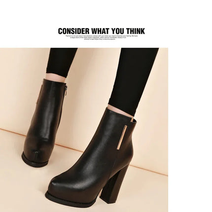 Autumn Winter Plush Boots Women British Thick Heel Waterproof Platform Thick Bottom Short Boot High Heels Lady