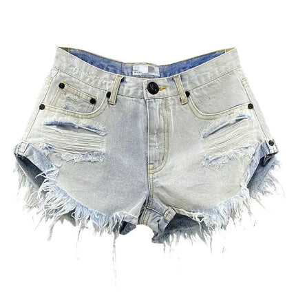 Shorts in denim da donna a vita alta, strappati, con orlo grezzo e sfilacciato, casual, hot pants