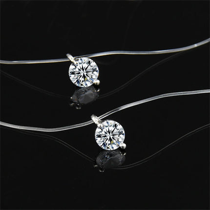 Fashion Shiny Crystal Necklace For Women Female Transparent Fishing Line Round Zircon Choker Minimalist Clavicle Chain Jewelry PlatiNum
