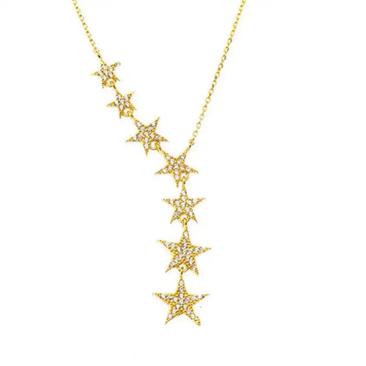 Huitan Collana con ciondolo stelle da donna Accessori estetici per la festa di anniversario Dolce intarsiato lucido CZ Gioielli versatili fantasia