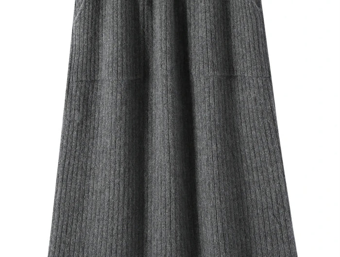 2025 Quality Woman 100% Cashmere Knitwear Thick Basic Skirts Autumn Winter Sexy Long A-Line Drawstring Vertical Stripe  Clothing PlatiNum