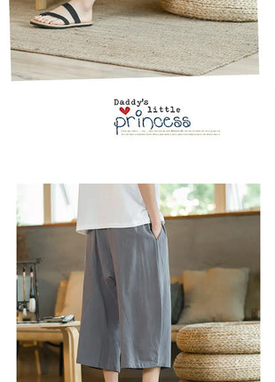 Pantaloni di lino da uomo in stile cinese Pantaloni a gamba larga da uomo con cavallo basso Pantaloni da uomo HipHop Pantaloni al polpaccio Pantaloni da pista Streetwear