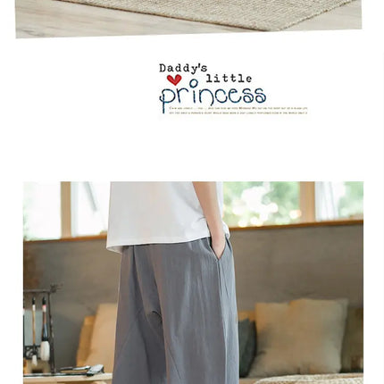 Pantaloni di lino da uomo in stile cinese Pantaloni a gamba larga da uomo con cavallo basso Pantaloni da uomo HipHop Pantaloni al polpaccio Pantaloni da pista Streetwear