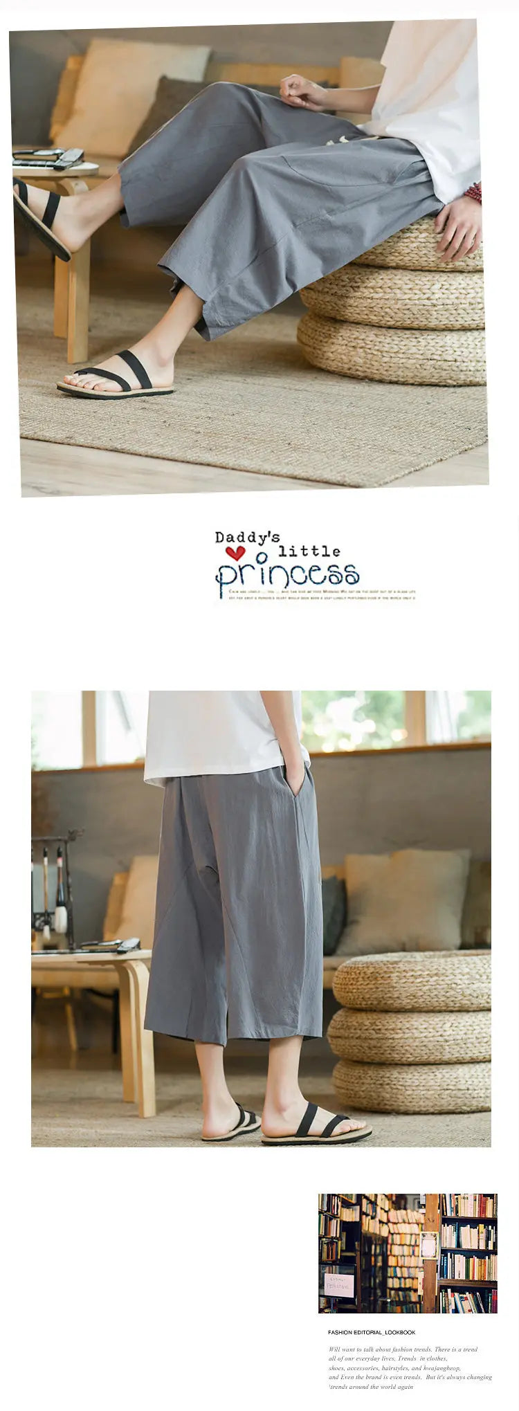 Pantaloni di lino da uomo in stile cinese Pantaloni a gamba larga da uomo con cavallo basso Pantaloni da uomo HipHop Pantaloni al polpaccio Pantaloni da pista Streetwear
