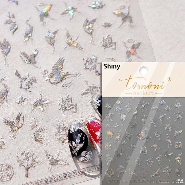 5D Kawaii Lily Nail Art Stickers 1pcs Japanese Pink White Flower With Diamond Self Adhesive Nail Decorations Slider Decals DIY