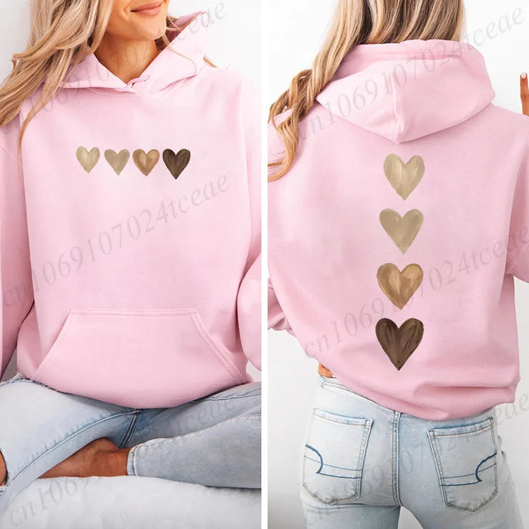 Fashion Gothic Love Heart Printed Hoodies Long Sleeve Shirt Vintage Sweatshirts Women's Print Sportwear Pullovers Sweatshirts