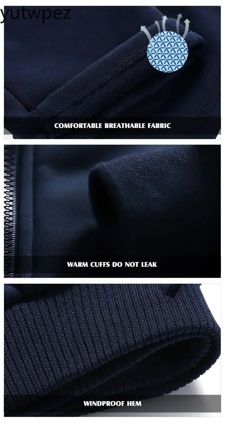 M-6XL Men's Winter 2 Piece Tracksuit Set, Thickened Warm Hooded Coat & Sweater, Outdoor Hiking Cycling Camping Running Outerwear