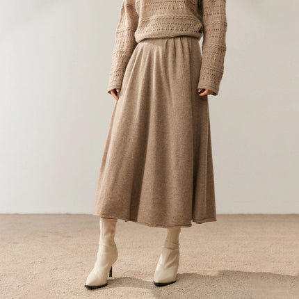 High quality Women's 100% Cashmere High Waisted Umbrella Skirt Autumn Winter Elastic Knitted Fabric Breathable Warm Soft Comfort PlatiNum
