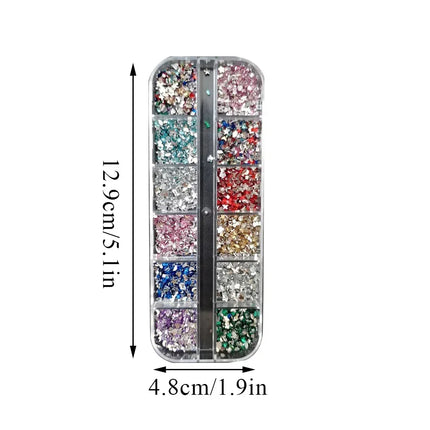 Mix 3D Nail Rhinestones 12 Grids Crystal Diamonds for Nail Art Mini Glitter Diamonds Decorative DIY Nail Art Accessories