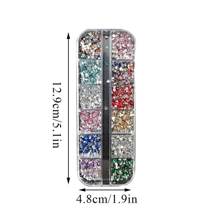 Mix 3D Nail Rhinestones 12 Grids Crystal Diamonds for Nail Art Mini Glitter Diamonds Decorative DIY Nail Art Accessories