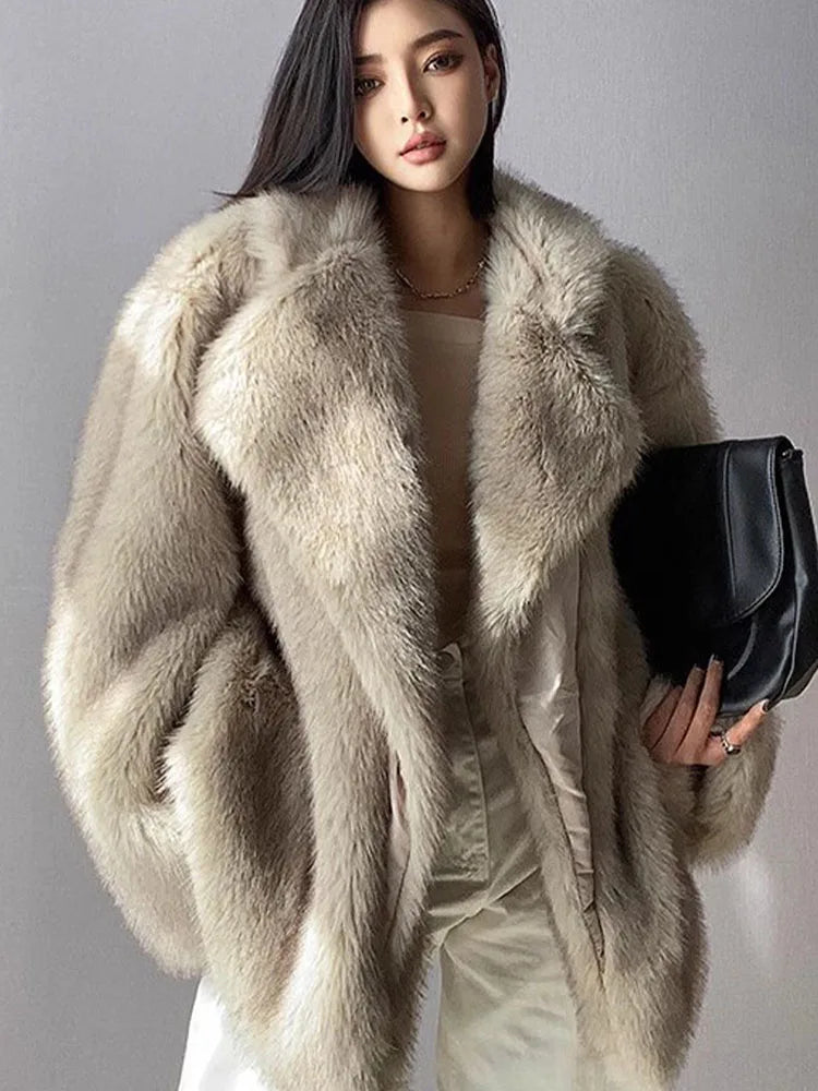 ZADORIN Winter Faux Mink Coat Lapel Mid Long Loose Faux Fur Coat Woman Clothes Luxury Fluffy Jacket Fur Cardigans Ladies Coats